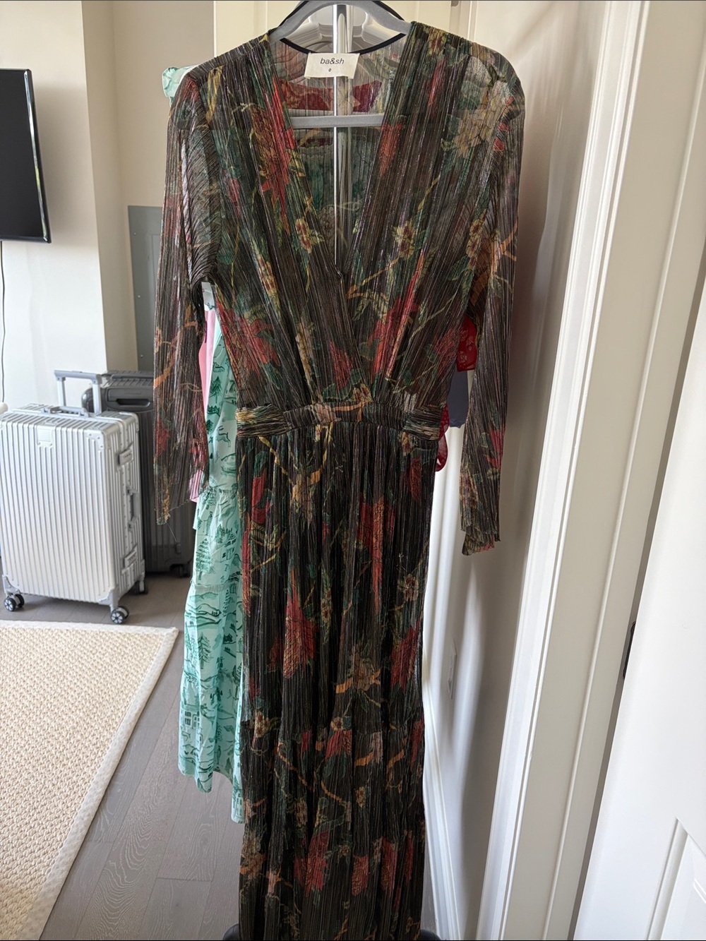ba&sh Dark Floral Long Sleeve Pleated Maxi Dress